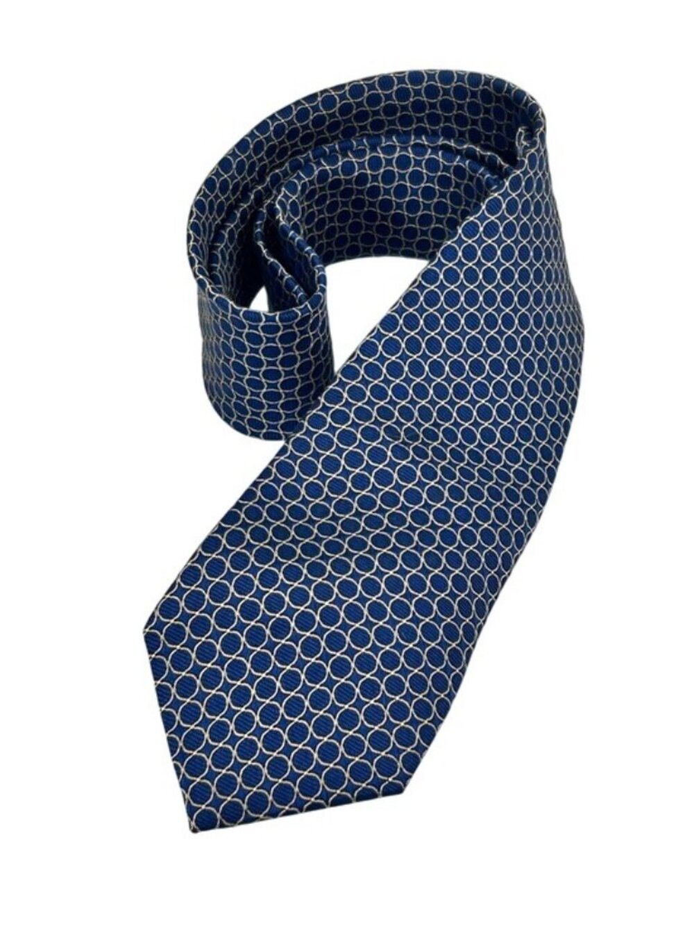 Neiman Marcus Classic Geometric Silk Tie Navy Blue and Gold Circle Design Men’s